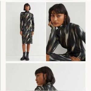 H&M Black & Green Tie Dye Turtleneck Midi Jersey Dress